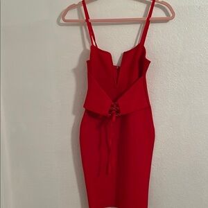 Red Bodycon Midi Dress with Spaghetti Straps for Cocktail Night Out